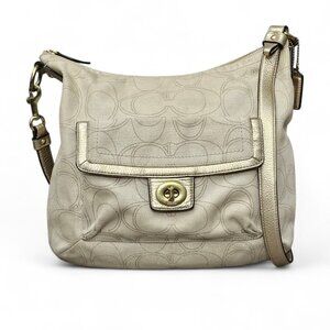 COACH Penelope Linen 2way Strap Turnlock Signature Cream Gold Shoulder Bag COA